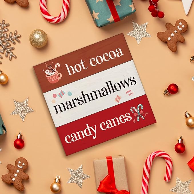 Hot Cocoa Bar Winter Decorations Indoor - Christmas Decor, Hot Cocoa Chocolate Bar Wooden Sign, Home Decor for Desk Table Shelf 5 X 5 Inches