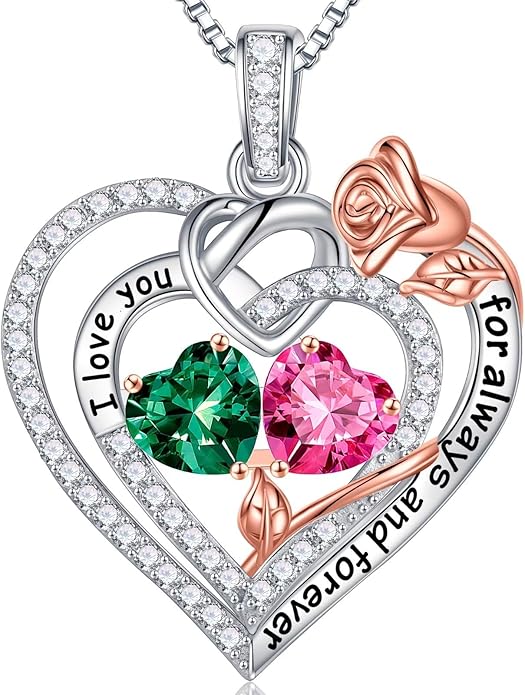 Iefil Christmas Gifts for Wife Women - 925 Sterling Silver Double Birthstone Necklace, Anniversary Birthday Gifts for Women, Jewelry Gift for Wife Girlfriend Mom Her
