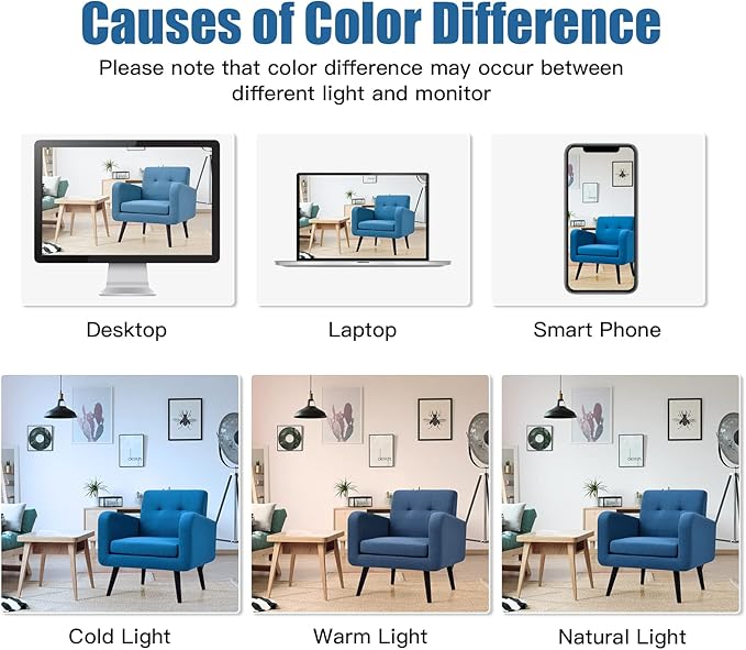 Giantex Upholstered Accent Chair, Modern Mid Century Linen Fabric Living Room Chair with Arms, Max Load 265 Lbs, Comfy Tufted Single Sofa for Reading, Bedroom, Office, Club, Blue