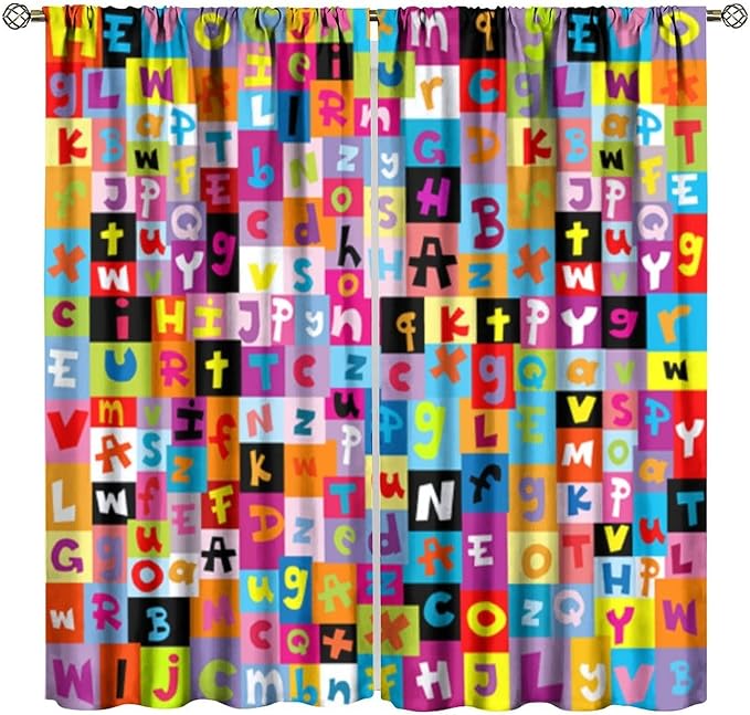 BAEKJIN Kids Alphabet Curtains，Rainbowcolors Game Pattern Print Decor Window Drapes for Bedroom Living Room 42x45 Inch
