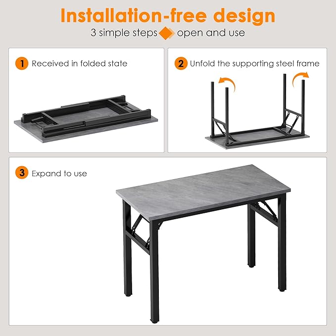 Need Folding Computer Desk - 31.5 Inch Foldable Office Writing Work Study Kids Student Teacher Home Bedroom Table for Small Space, Grey