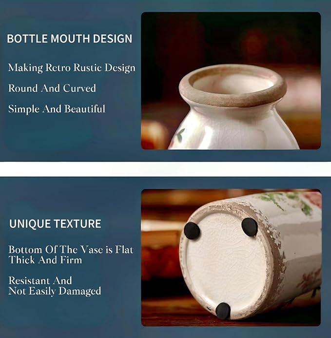 Ceramic Rustic Farmhouse Vase, Distressed Flower Vase for Home Decor, Ideal Shelf Decor, Boho Vase for Living Room Bedroom Kitchen Office Decor Centerpiece Table Decorations (6 inches)…