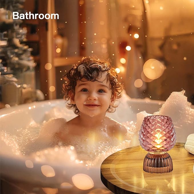 Battery Operated Lamp with Timer, Cute Small Cordless Glass Table Lamp for Home Decor, Kitchen, Bathroom, Birthday Gift for Women, Pinecone, Pink