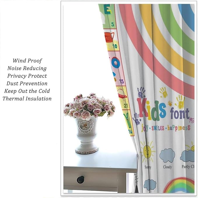 BAEKJIN Kids Alphabet Curtains，Crayon Rainbow and Cute Cartoon Animals Pattern Print Decor Window Drapes for Bedroom Living Room 42x45 Inch