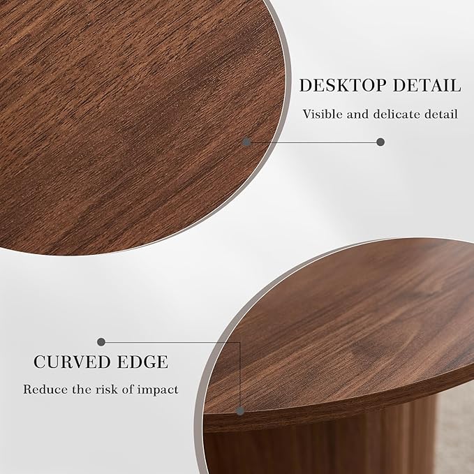 Small Nesting Table Set of 2 Mid Century Modern Wood Round Coffee Tables Boho Circle Side Table for Small Spaces Living Room Comedor Home Office(Walnut)