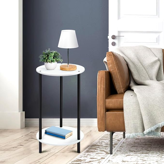 SEHERTIWY Round Side Table for Living Room, White End Tables Living Room Set of 2, Accent Table for Small Spaces, Round Nightstand for Bedrooms