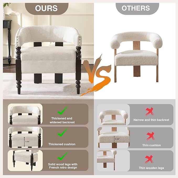 LOULENS Barrel Accent Chairs Set of 2, Vintage Chenille Upholstered Lounge Chair with Solid Wood Legs, Comfy Leisure Side Armchair for Living Room, Bedroom, Reading Nook, Corner, Beige