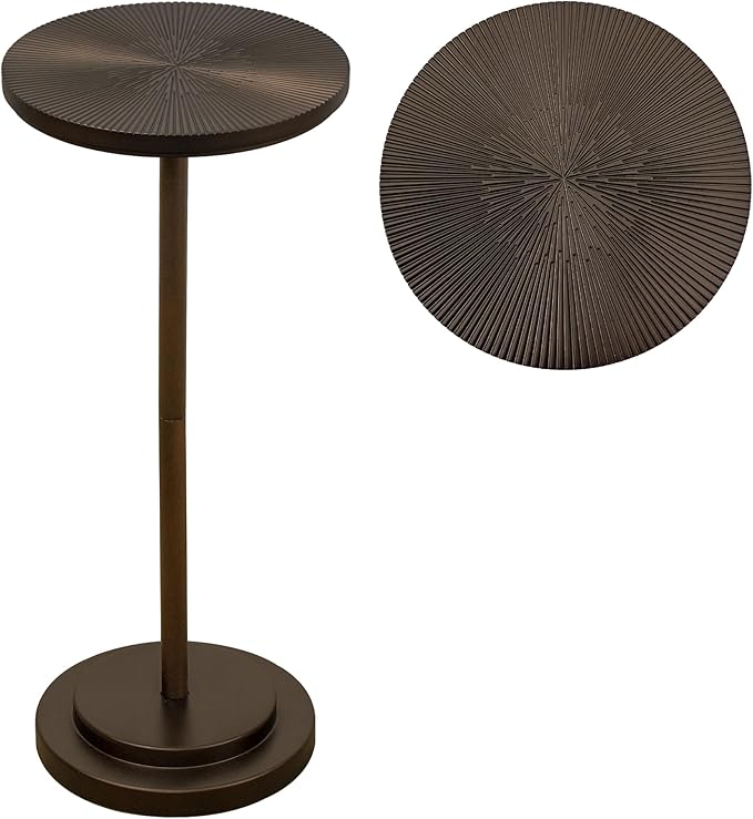 Drink Table, Carved Table Top Martini Table, Small Side Table, Weighted Base Pedestal Table for Living Room, Bedroom, Bathroom, Brown