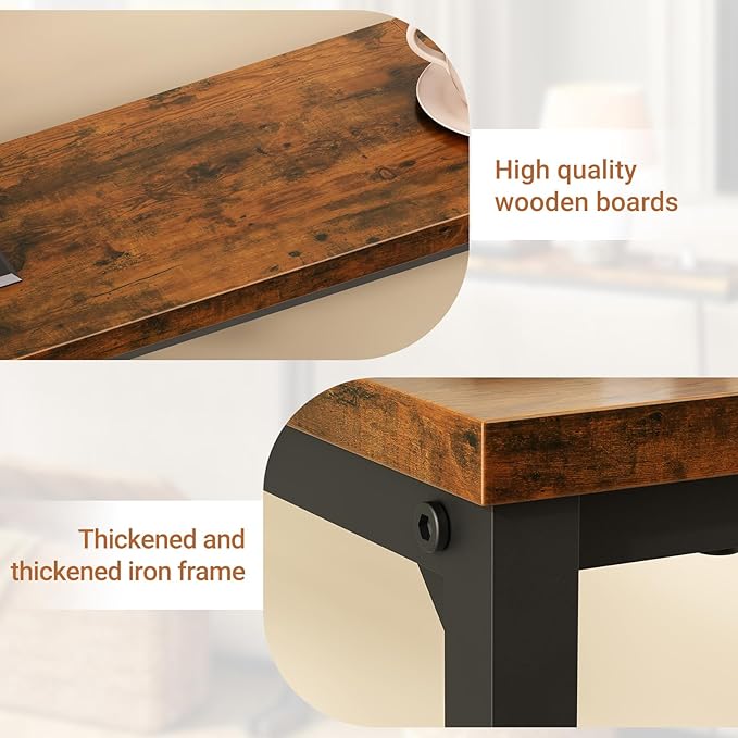 63 Inch Narrow Console Table with 2 Power Outlets, Behind Couch Table with Charging Station, Small Space Sofa Behind Table for Living Room, Entryway, Hallway, Rustic Brown