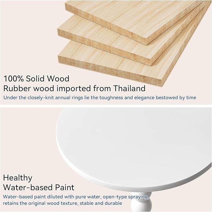 Side Table, Wood Round Drink Table, Small End Table, Weighted Base Pedestal Table for Living Room, Bedroom, Modern White YD-RST001W
