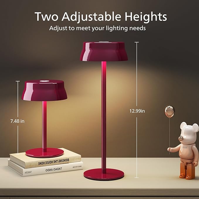 Philips Cordless Table Lamp, Portable Outdoor LED Desk Light,Rechargeable Battery Operated, 2 Adjustable Height, Touch Control & 3 Color Stepless Dimming, Waterproof Lamps for Restaurant/Bedroom