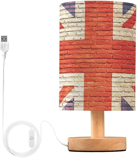 Table Lamp UK British Flag England London Union Jack Painted on Brick Wall Nightstand Lamp with Wood Base Fabric Lamp Shade Bedside Desk Lamp for Living Room Bedroom Kids Room Office