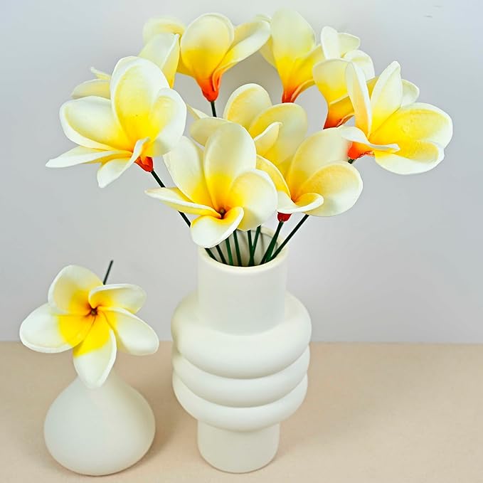 20pcs Gradient Yellow Red Flowers PU Real Touch Flowers Hawaiian Plumeria Tropical Artificial Flowers for DIY Floral Gifts Wedding Home Office Table Decor Farmhouse Table Centerpiece Decorations
