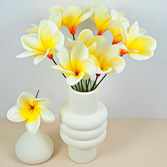 20pcs Gradient Yellow Red Flowers PU Real Touch Flowers Hawaiian Plumeria Tropical Artificial Flowers for DIY Floral Gifts Wedding Home Office Table Decor Farmhouse Table Centerpiece Decorations