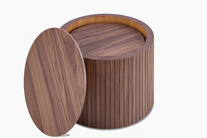 Round Coffee Table Set of 2 for Living Room, Wood Small Nesting Tables with Storage, Circle Side Table, Modern Accent End Table with Moveable Lid for Bedroom,Walnut