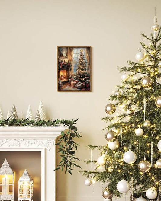 InSimSea Framed Canvas Wall Art, Vintage Christmas Tree Decor, Living Room Pine Tree Decorations, Winter Cottagecore Decor for Bedroom Bathroom, Xmas Holiday Decorations Gifts, 12x16 Inch