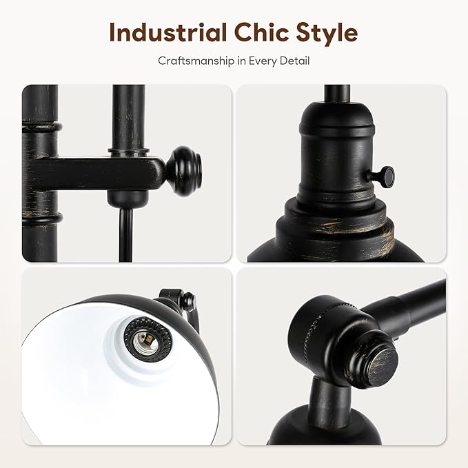 VONLUCE Floor Lamp for Living Room, 65'' Tall Industrial Floor Lamp, Adjustable Height & Head Vintage Metal Standing Reading Lamp for Bedroom, Office, Farmhouse, ETL Certificate