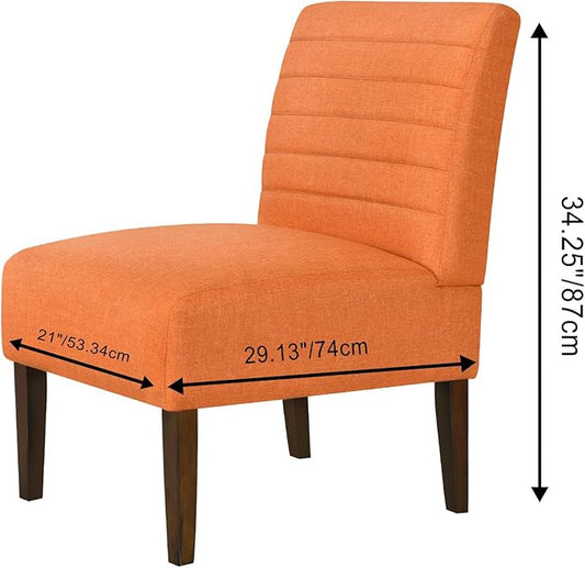 Slipper Accent Chair Modern Armless Lounge Chair with Wood Legs Upholstered Makeup Vanity Tufted Side Chair Fabric Comfy with Decor Back for Living Room Bedroom Patio (Horizontal Back, Orange)