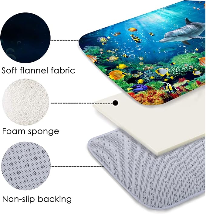 Bath mats in Bathroom and Kitchen Sponge Foam Carpet absorbs Soft (71 x 24 inches), Flange mats in Bedside and Living Room are Non Slip and Bright 3D Printing (Dolphin Underwater World)