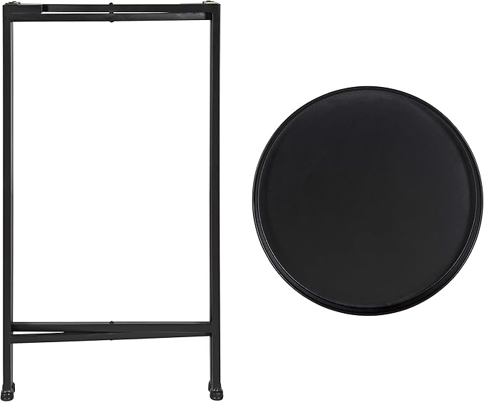 Kate and Laurel Celia Round Metal Foldable Accent Table with Tray Top, Black