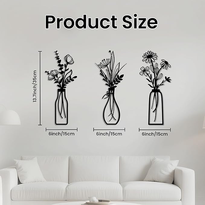 zituzitp 3 Pieces Metal Flower Wall Decor, Wall Art for Bathroom Living Room Kitchen Bedroom Dining Room Rustic Farmhouse Boho Wall Decor Houseworming Gift