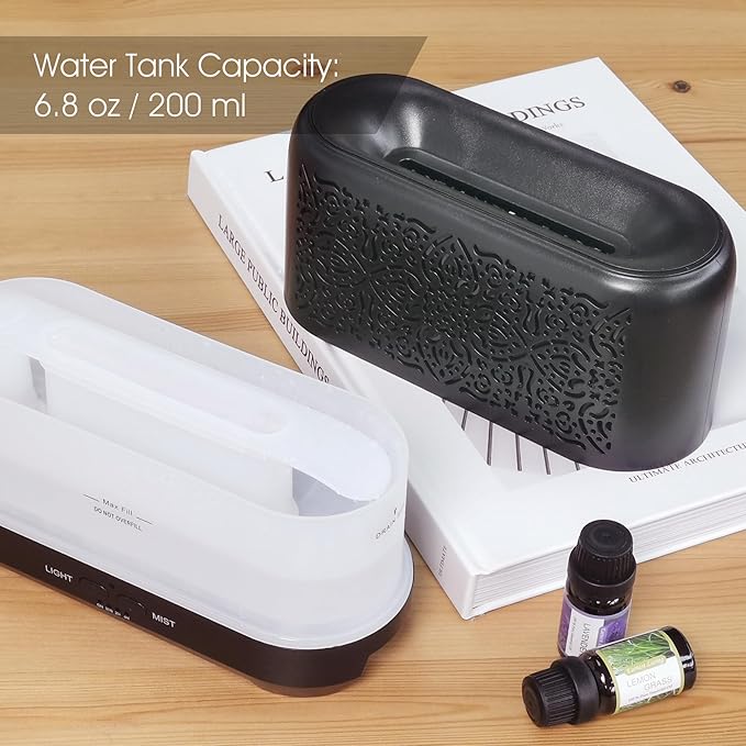 Earnest Living Essential Oil Diffuser Classic Flame Diffuser 200ml Timers Night Lights and Auto Off Function Home Office Humidifier Aromatherapy Diffusers for Essential Oils Black