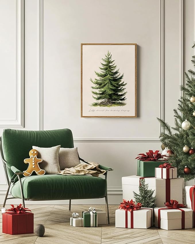 InSimSea Christmas Decor Framed Wall Art, Christmas tree Canvas Painting, elegant Holiday decor Unique Christmas Gifts For Table Wall Farmhouse Mantel Home Office 16L x 12W