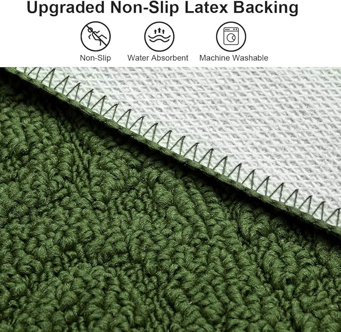 VANZAVANZU Kitchen Rugs, 2 Pack 31"x19" Kitchen Mats, Half Moon Round Kitchen Rugs Carpet, Designed in Latex Anti Skid Absorbent and Machine Washable for Kitchen Doorway Bathroom Floors (Dark Green)