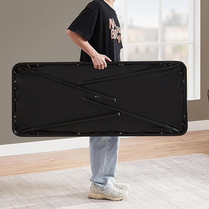 VECELO Folding Table Desk 47’’ with Collapsible Legs & Vinyl Upholstery, No Assembly Needed, Metal, Black