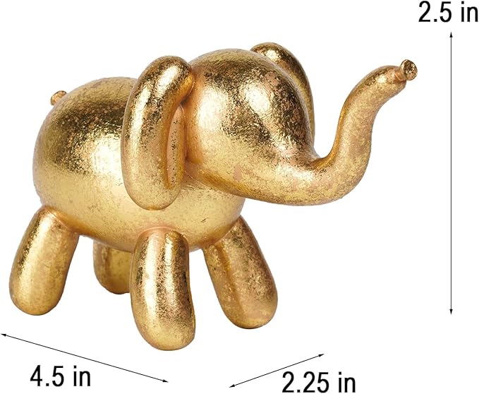 Guichifun Elephant Statue Home Decor Accents - Resin Cute Gold Balloon Elephant Figurines for Shelf Bookshelf TV Stand Modern Décor Bedroom Office Decorations Animal Gift 4.5 x 2.25 x 2.5 Inch