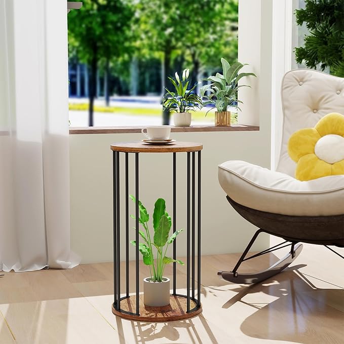 Plant Stand Indoor,small plant stool,Flower Pot Corner stand holder,Mid Century Heavy Duty Metal Tall Home Decor,Modern Round End Table,Small Rustic Display Stand for Living Room,Bedroom(Brown,21In)