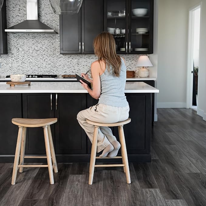 Maven Lane Luna Counter Stool – 26 Inches – Round Stool with Footrest – Natural Solid Wood – Space-Saving Design for Kitchen Counters & Islands, Ideal for Apartments, Dorms & Compact Living