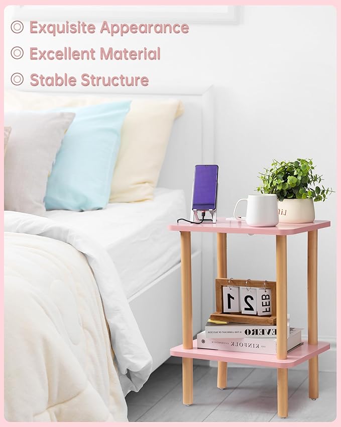 FORAOFUR Side Table with Charging Station, Small Side Table with 2 USB Ports and Outlets, End Tables for Small Spaces in Living Room, Bedroom & Nursery, 2 Tier Nightstand