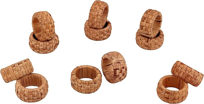 Nautical Coastal Rattan Napkin Rings - Set of 6 Natural Beach, Party & Dining Table Decor, Handcrafted Rustic Napkin Holders, Home & Kitchen Accessory (Brown) - ALPHA Living HOME