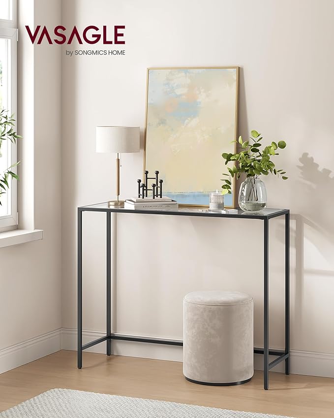 VASAGLE Console Tables Bundle - 47.2" Gold Metal and Glass Table and 39.4" Black Metal and Glass Table