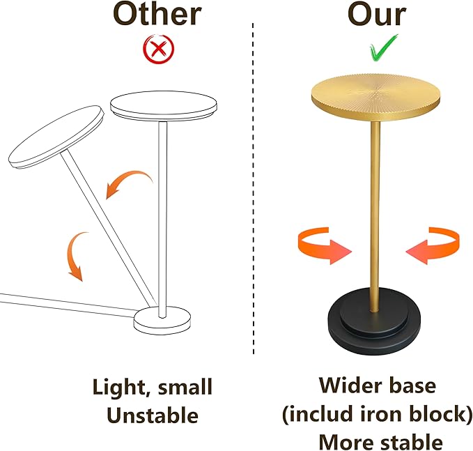 Drink Table, Carved Table Top Martini Table, Small Side Table, Weighted Base Pedestal Table for Living Room, Bedroom, Bathroom, Gold and Black