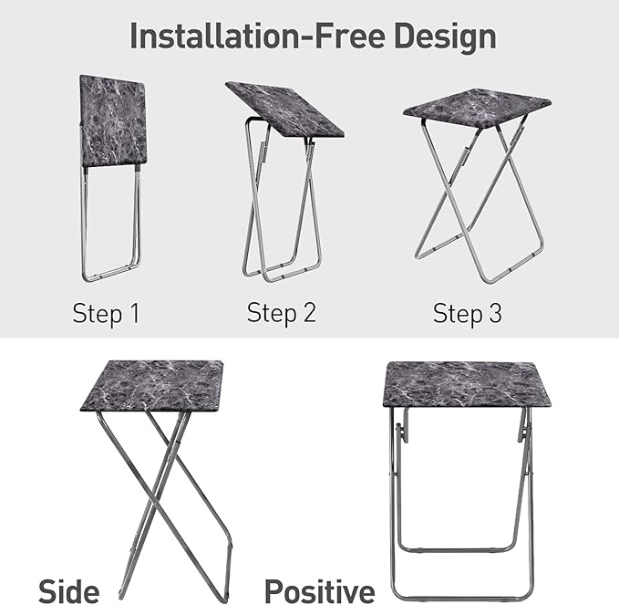 Garden 4 you Portable Folding TV Tray/TV Trays Foldable Dinner Snack Trays Table, Portable Foldable Table Small Sofa Bedside Tables with Light Weight, 15 x 18.9 x 26 in(Black Marble,1PC)