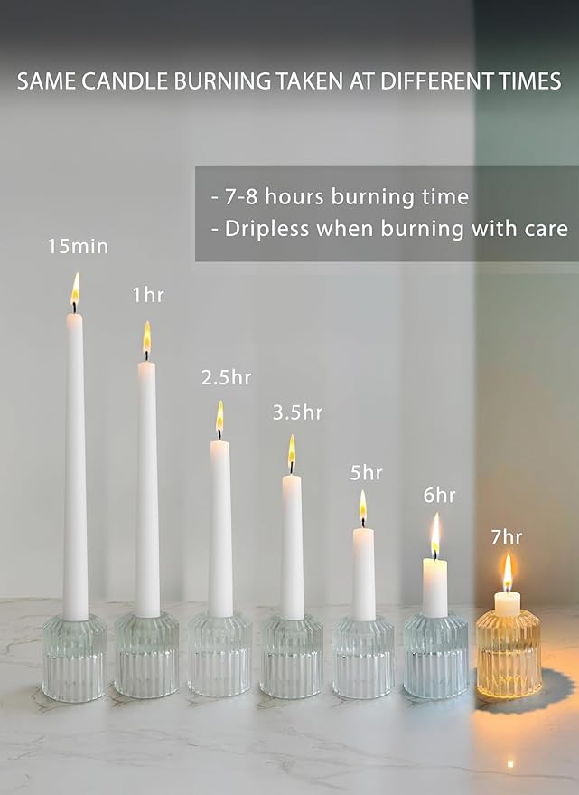 12pk 10" Classic Taper Candles, White, 7-8 Hours Long Burning, Unscented Tall Candlesticks