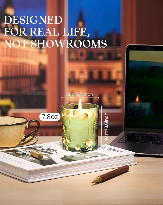 M&SENSE Eucalyptus Candles,Vegan Soy,8.1oz 42-Hour Slow Burning Time, Scented Candles for Relaxing Calming, Housewarming Gifts for Women & Men