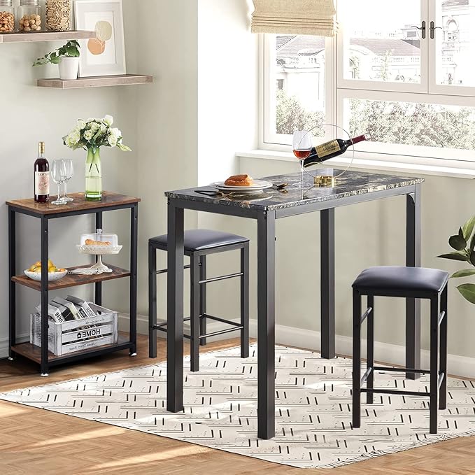 VECELO Dining Table Set with 2 Stools,3 Piece Counter Height for Kitchen, Living Room, Small Apartment