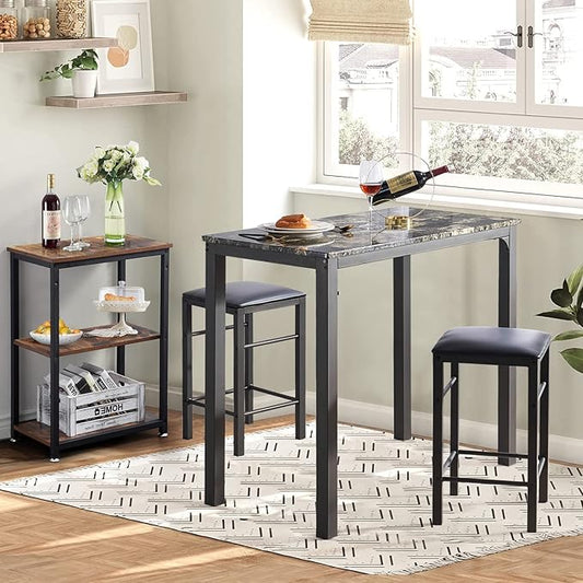 VECELO Dining Table Set with 2 Stools,3 Piece Counter Height for Kitchen, Living Room, Small Apartment