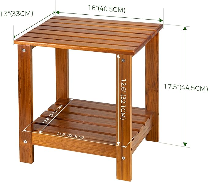 Utoplike Teak Side Table Outdoor, Patio End Table Double Layer, Wooden Coffee Accent Tables for Backyard, Garden, Bed, Living Room, Couch, Two-Tier