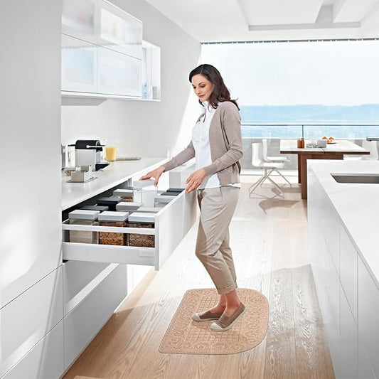 VANZAVANZU Half Round Kitchen Rug, Anti Fatigue Mat, Made of 100% Polypropylene, Non-Slip, Dirt-Resistant, Absorbent, Machine Washable, 27" x18" (Beige)