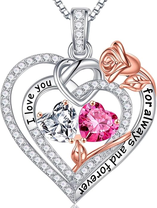 Iefil Christmas Gifts for Wife Women - 925 Sterling Silver Double Birthstone Necklace, Anniversary Birthday Gifts for Women, Jewelry Gift for Wife Girlfriend Mom Her