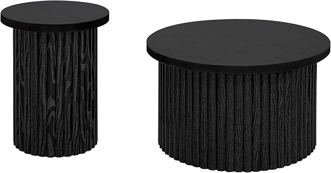 Nesting Coffee Table Set of 2, Modern Round Wooden Circle Accent Coffee Tables for Small Spaces Living Room Bedroom Balcony Office Drum Side Table