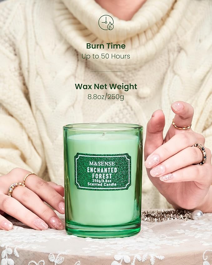 M&SENSE Cederwood Scented Candles, Classic Size 8.8 oz Glitter Jar Candle, Holiday Gifts for Women, Strong Scented Natural Soy Candle for Winter Home Decor, 50 Hours Long Burning Candles