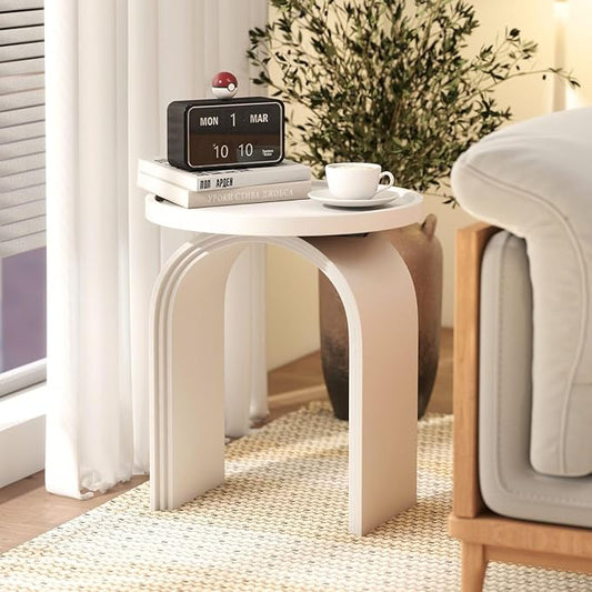 Round Side Table, Modern White Wood End Table with Sturdy Base, Small Drink Table for Living Room, Bedroom and Small Spaces