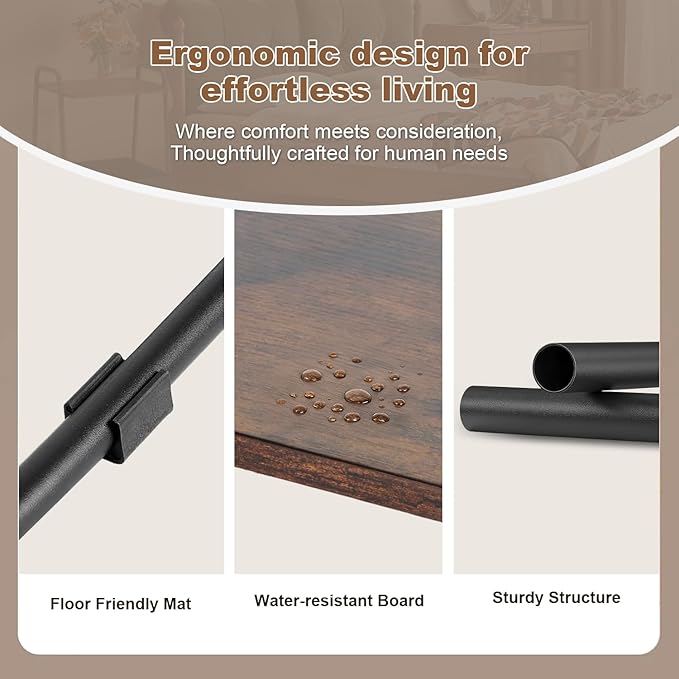 Rustic Brown Metal Frame Nightstand - Small Side Table with Fabric Storage Basket and Handle - Ideal for Bedroom & Living Room & Dorm