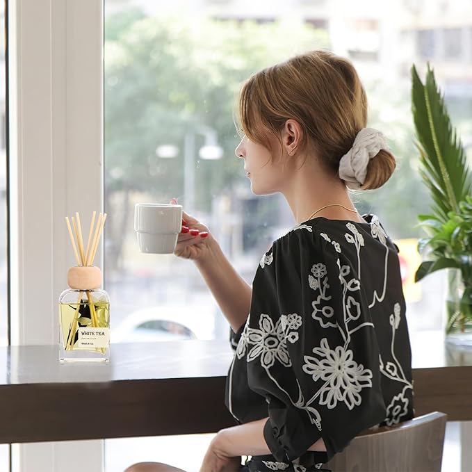 White Tea Reed Diffusers for Home, 100ml (3.38 oz) Aromatherapy for Relaxation & Air Freshener. Perfect for Home, Bathroom, Office & Room Decor, Calming Botanical Scent