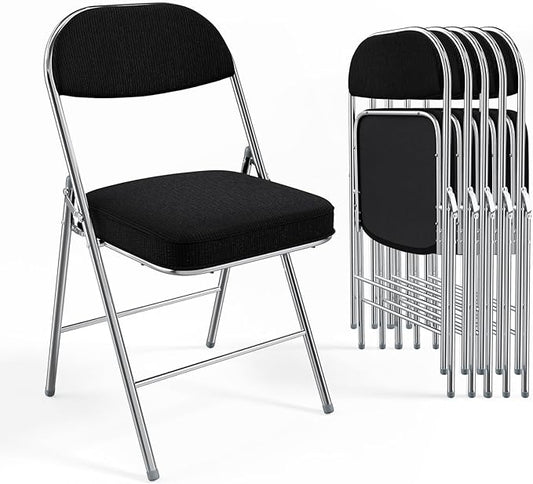 VINGLI 6 Pack Folding Chairs with Padded Seat & Backrest, Metal Frame, Durable Corduroy Fabric, 350 lbs Capacity, Set of 6, Black – Ideal for Weddings, Parties, Office Events